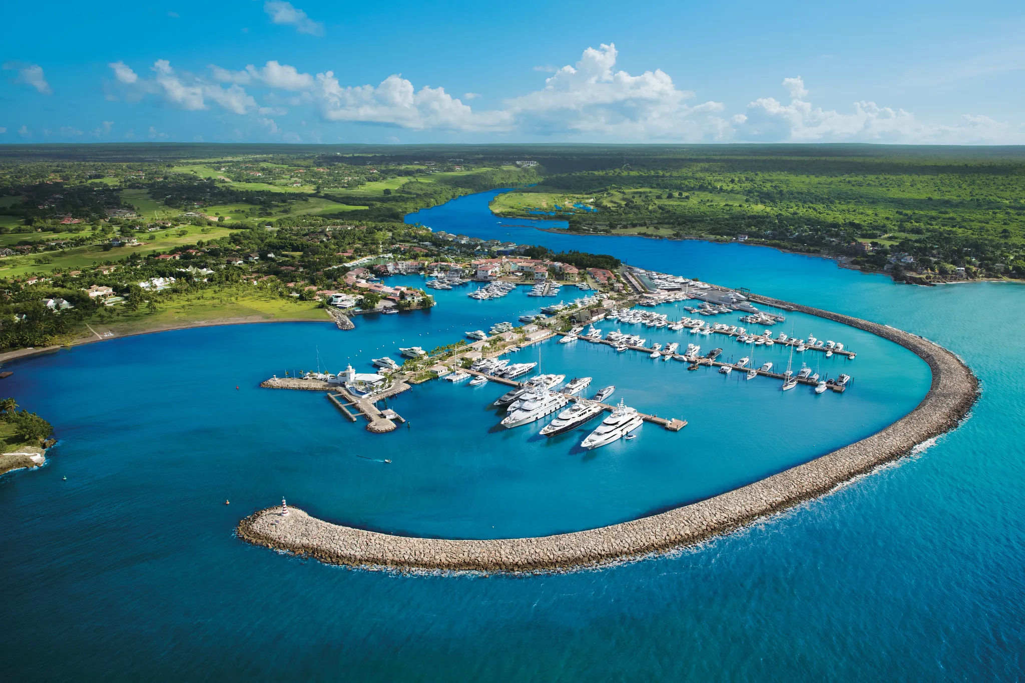 Aerial view of Casa de Campo Marina near Dreams Dominicus La Romana in the Dominican Republic.